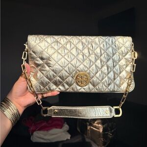 Tory Burch Gold Quilted Clutch